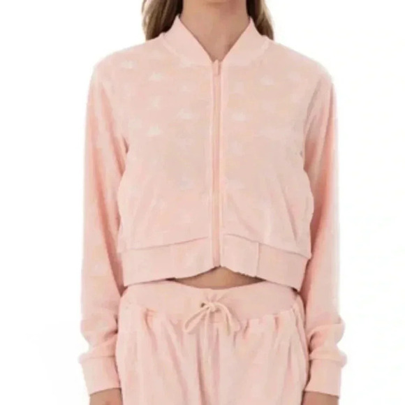 Kappa x Juicy Couture Light Pink Velour Jacket Embossed Bomber Style Pocket XS - Picture 2 of 12
